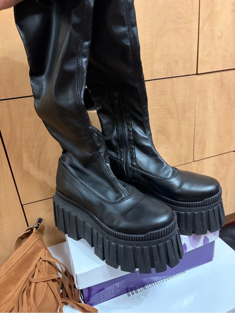 Women's Black Platform Knee-High Boots with Chunky Sole